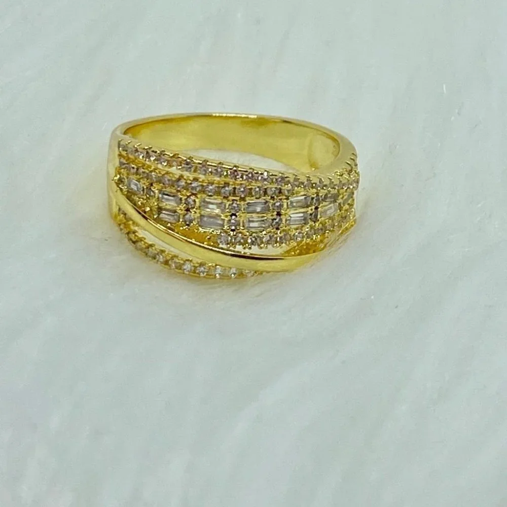 Gold White Sapphire Baguette Ring